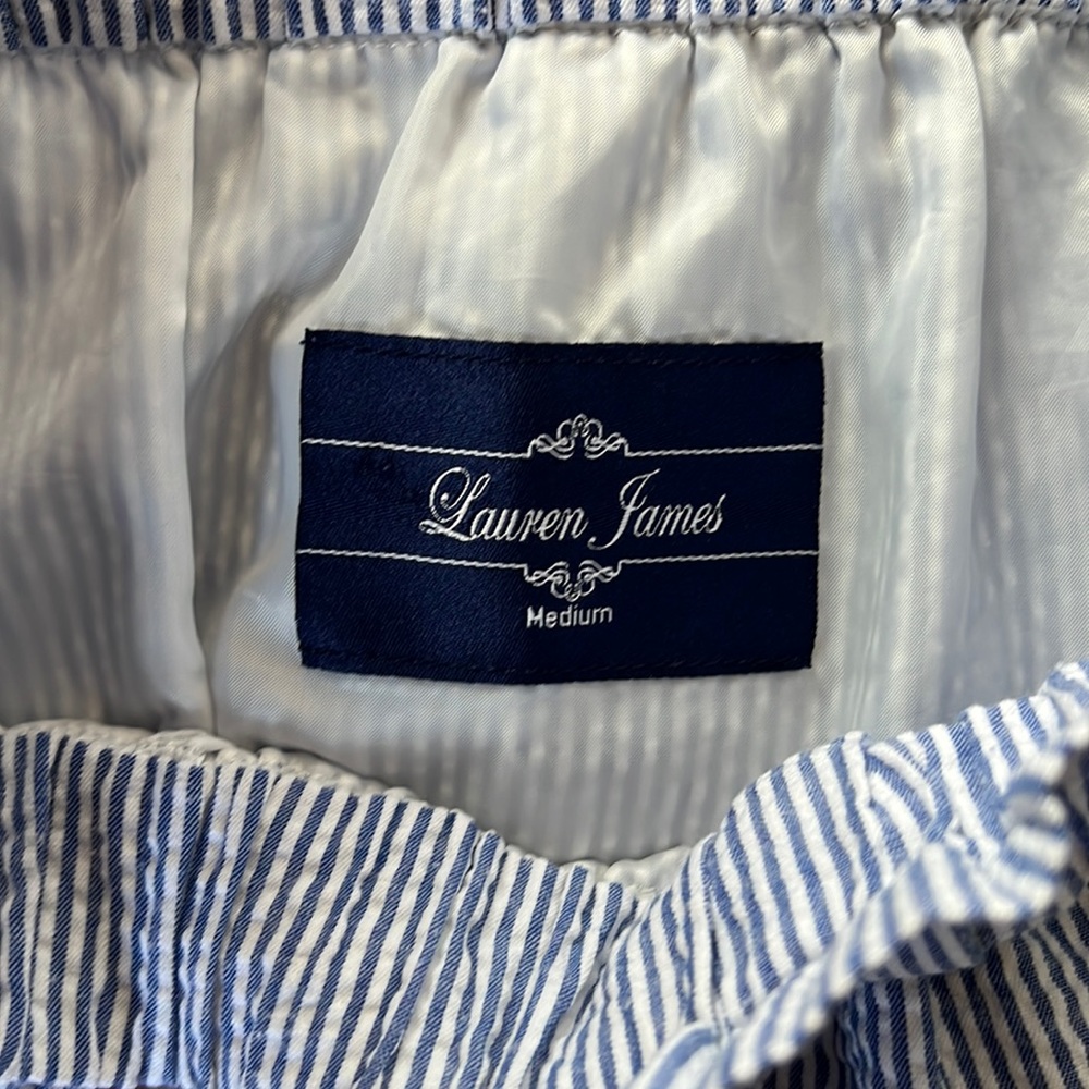 Lauren James Womens Blue Seersucker Skirt Scalloped Hem Preppy